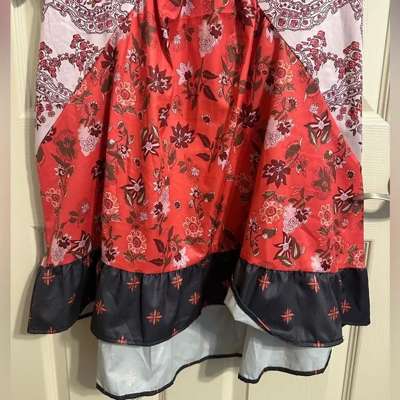 Women’s Floral V-Neck High-Low Dress, Red, Pink, Green & Black, Sz Small - Picture 9 of 9